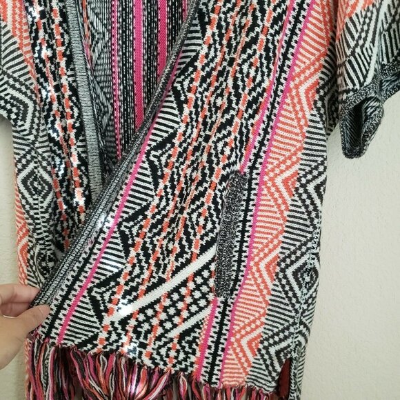 ELLA MOSS Cashmere Blend Malika Fringe Kimono Sweater Tangelo‎ Small Boho - Picture 4 of 11